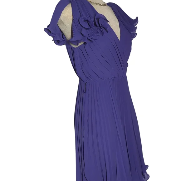 Pearl  Georgina Chapman Royal V-Neck Pleadd Purple Midi Dress Size 6 - Picture 6 of 16
